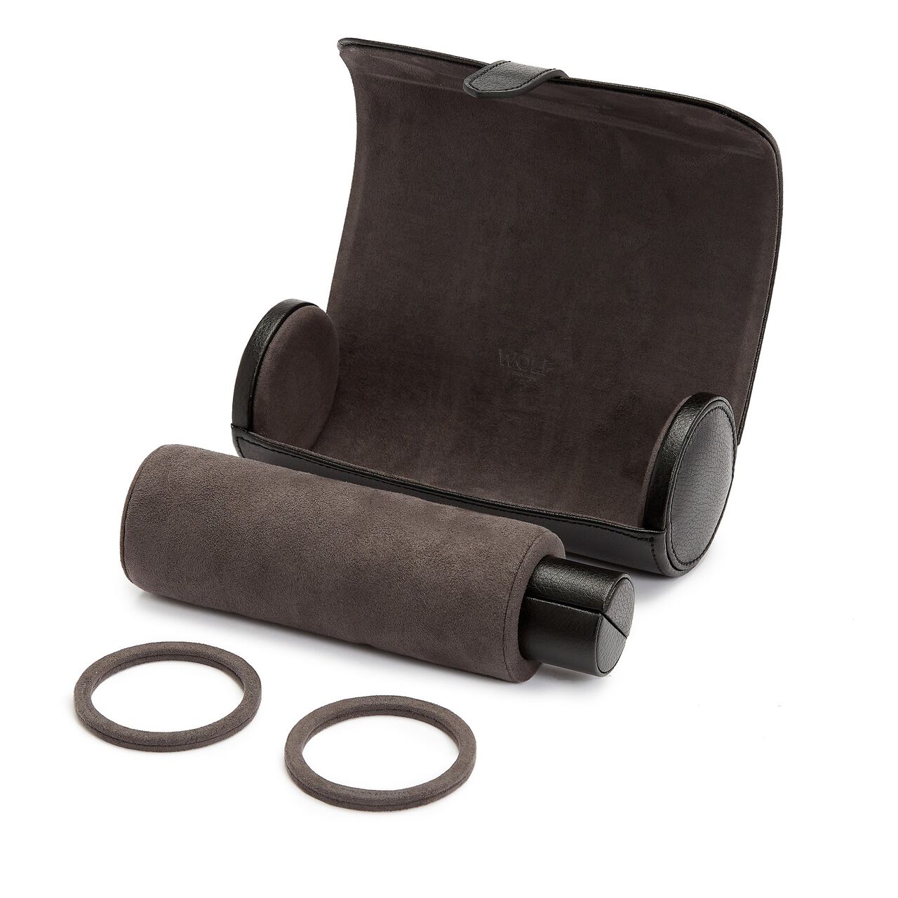 WOLF Blake Black/Grey 3 Piece Watch Roll Open image number 2